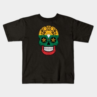 Lithuanian Flag Sugar Skull with Roses Kids T-Shirt